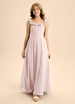 Azazie Callie Junior Blushing Pink A-Line Ruched Chiffon Dress image4