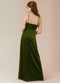 Azazie Solange Junior Olive A-Line Velvet Dress image2