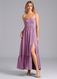 Azazie Leilana Bridesmaid Dresses Wisteria A-Line Corset Stretch Satin Dress image3