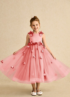 Azazie Atta Flower Girl Dresses Coral A-Line One Shoulder Tulle Dress image4
