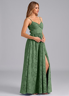 Azazie Zeya Bridesmaid Dresses Eucalyptus A-Line Bow Floral Burnout Dress image5
