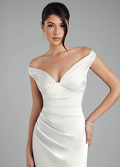 Azazie Stella Robes de demoiselle d'honneur Robe Fourreau Convertible en Satin extensible Corset Blanc image7