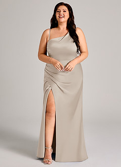 Azazie Madelyn Bridesmaid Dresses Frost Mermaid One Shoulder Stretch Satin Convertible Dress image15