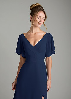 Azazie Ambrosia Vestidos de damas de honor Vestido de Azul Marino Oscuro de Gasa de Línea A con Plisado image3
