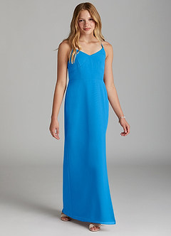 Azazie Becca Junior Vestido de Azul Grisaceo de Gasa de Corte Sirena image5