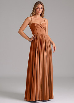 Azazie Akiko Robes de demoiselle d'honneur Robe Trapèze en Satin extensible Encolure en Forme de Cœur Cuivre image3