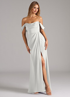 Azazie Johana Robes de demoiselle d'honneur Robe Sirène Convertible en Satin extensible Épaule décolletée Blanc image1