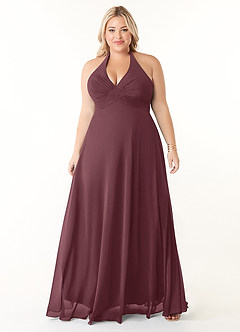 Azazie Tessie Robes de demoiselle d'honneur Robe Trapèze en Mousseline de soie Col V plissé Sangria image6