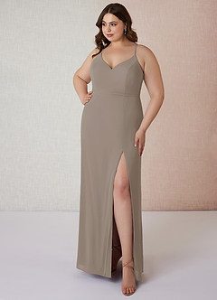 Azazie Blink Final Sale Taupe Sheath V-Neck Chiffon Dress image6