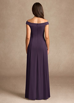Azazie Ewa Mother of the Bride Dresses Plum A-Line Off the Shoulder Mesh Dress image3