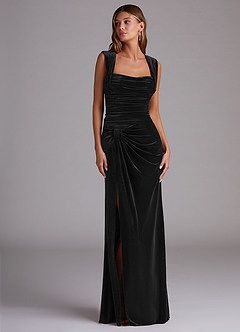 Azazie Genesis Bridesmaid Dresses Black Sheath Pleated Velvet Dress image3