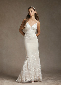 Azazie Sade Wedding Dresses Diamond White Champagne Mermaid Sequins Tulle Dress image4