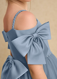 Azazie Amie Flower Girl Dresses Dusty Blue A-Line Off the Shoulder Matte Satin Dress image7