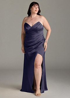 Azazie Yola Vestidos de damas de honor Vestido de Tormenta de Satén Elástico de Corte Recto Convertible con Cuello en V Plisado image11