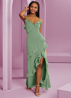 Barbie ♥ Azazie Jurken voor bruidsmeisjes Jurk van Chiffon met Kolom Matcha image3