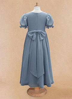 Azazie Joss Robe Demoiselle D'honneur Fillette Robe Trapèze en Mousseline de soie avec manches Bleu Poussiéreux image7