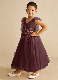 Azazie Minia Flower Girl Dresses Sangria A-Line Bow Matte Satin Dress image5
