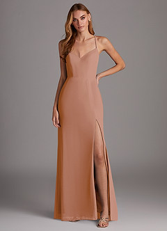 Azazie Manila Bridesmaid Dresses Champagne Rose Sheath V-Neck Chiffon Dress image1