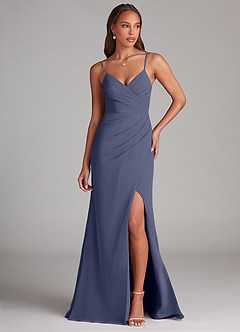 Azazie Maci Bridesmaid Dresses Stormy Sheath Pleated Chiffon Dress image1