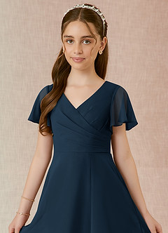 Azazie Induh Junior Jurk van Chiffon met A-Lijn Gedrapeerd Donkere Marine image4
