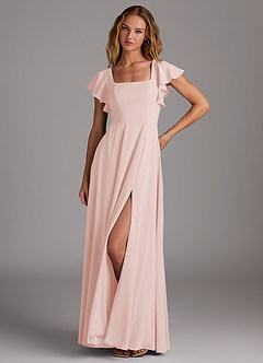 Azazie Bondi Bridesmaid Dresses Blushing Pink A-Line Side Slit Stretch Chiffon Dress image1