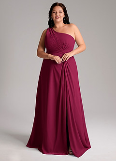 Azazie Brooke Bridesmaid Dresses Burgundy A-Line One Shoulder Chiffon Dress image10