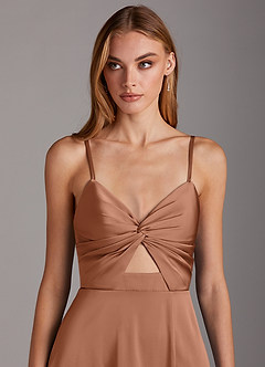 Azazie Jenna Bridesmaid Dresses Bronzer A-Line Pleated Stretch Satin Dress image6