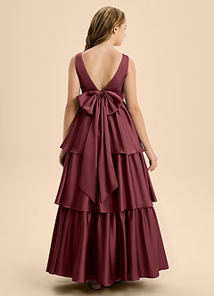 Azazie Meadowyn Junior Abito A-Line in Raso Elasticizzato Fiocco Merlot image2