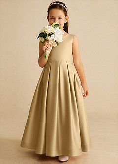 Azazie Cailee Abiti da Ragazza di Fiori Abito Principessa in Raso Opaco Plissettato Oro image3