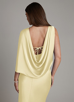 Azazie Darby At-home Try On Dresses Lemon Sorbet Mermaid Pleated Stretch Satin Dress image6