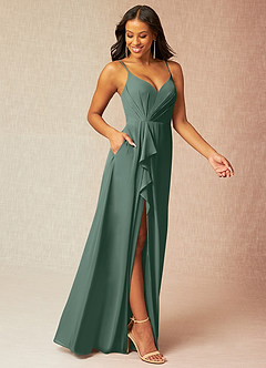 Azazie Kyedae Bridesmaid Dresses Sea Moss A-Line V-Neck Pleated Chiffon Dress image3