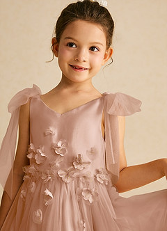 Azazie Minia Flower Girl Dresses Champagne Rose A-Line Bow Matte Satin Dress image4