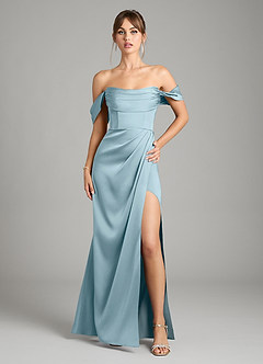 Azazie Johana Bridesmaid Dresses Moody Blue Mermaid Off the Shoulder Stretch Satin Convertible Dress image1