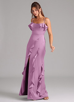 Azazie Malia Bridesmaid Dresses Wisteria A-Line Side Slit Stretch Satin Dress image4