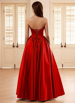 Seraphina Red A-line Boned Corset Satin Prom Dress image2