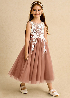 Azazie Sundae Abiti da Ragazza di Fiori Abito Principessa in Pizzo Bronzo image4