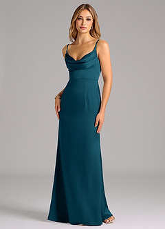 Azazie Aimee Bridesmaid Dresses Ink Blue A-Line Sweetheart Neckline Stretch Satin Dress image1