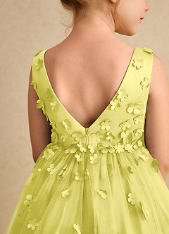 Azazie Lana Blumenmädchenkleider A-Linie ärmellos Matte Satin Kleid Kanarienvogel image7