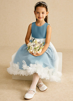 Azazie Stardust Blumenmädchenkleider A-Linie ärmellos Organza Kleid Stimmungsvolles Blau image2