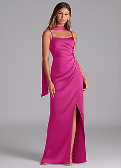 Azazie Calandra Bridesmaid Dresses Fuchsia A-Line Pleated Stretch Satin Dress image3