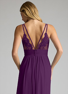 Azazie Maren Allure Bridesmaid Dresses Grape A-Line V-Neck Lace Chiffon Dress image2