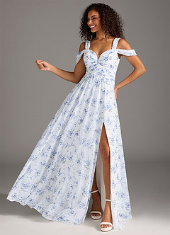 Azazie Lianne Bridesmaid Dresses Blue Cottage Floral A-Line Off the Shoulder Chiffon Dress image5