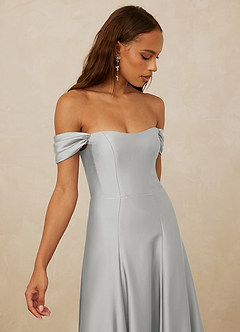 Christian Siriano Bridal for Azazie 1002 Brautjungfernkleider Wandelbar A-Linie Schulterfrei Stretch-Satin Kleid Silber image4