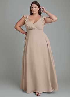 Azazie Leilani Robes de demoiselle d'honneur Robe Trapèze en Mousseline de soie Plissé Taupe image1