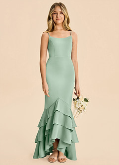 Azazie Fay Junior Agave Mermaid Ruched Stretch Satin Dress image2