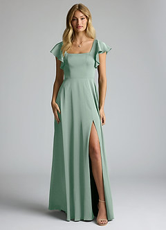 Azazie Bondi Bridesmaid Dresses Agave A-Line Bow Stretch Satin Dress image5