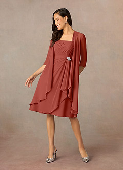Azazie Olivia Mother of the Bride Dresses Terracotta A-Line Square Neckline Pleated Chiffon Dress image1