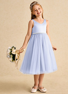 Azazie Firefly Flower Girl Dresses Lavender A-Line Bow Matte Satin Dress image7