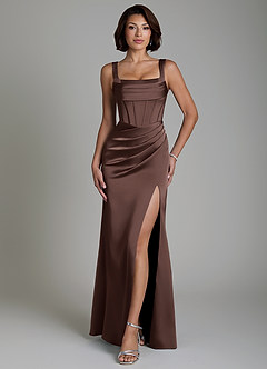 Azazie Amora Bridesmaid Dresses Ganache Mermaid Corset Stretch Satin Dress image1