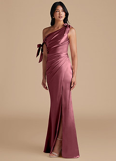 Azazie Xyla Robes de demoiselle d'honneur Robe Fourreau Convertible en Satiné métallisé Épaule décolletée Rose Du Désert image6